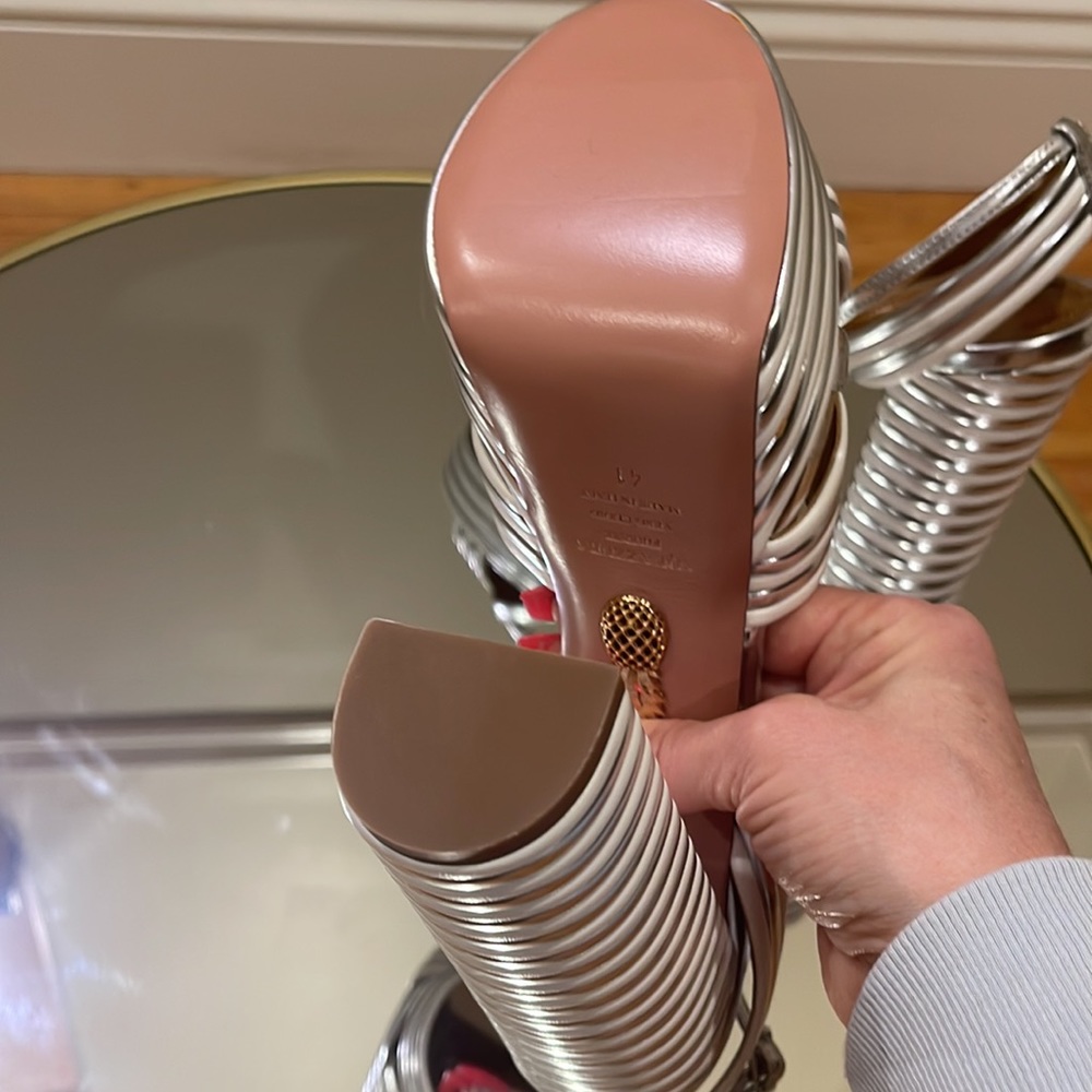 Aquazzura Sundance Silver metallic Platform heeled sandals sz 41 - Picture 17 of 17